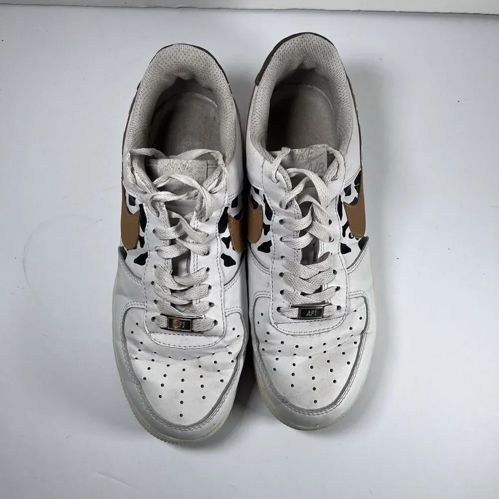 Nike Air Force 1 Low Custom Cow Print Lace Up Shoes Sneakers Women's 8.5